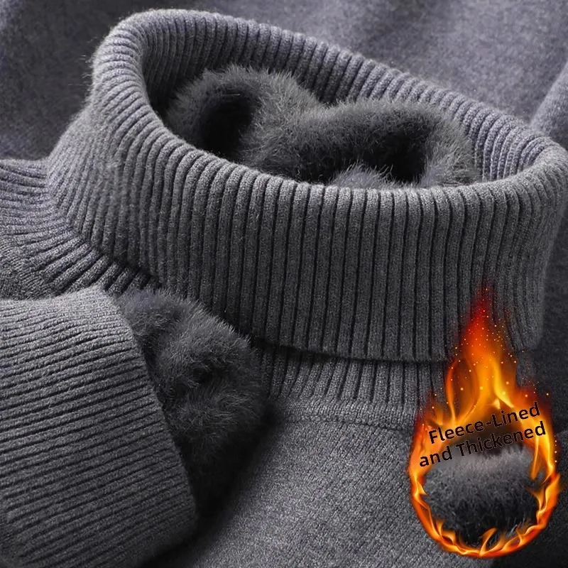 

Autumn Winter Men's Knitted Sweater High Ne Soft Comfortable Casual Trendy Warm Polyester Fiber Long Sve High Collar Swe...