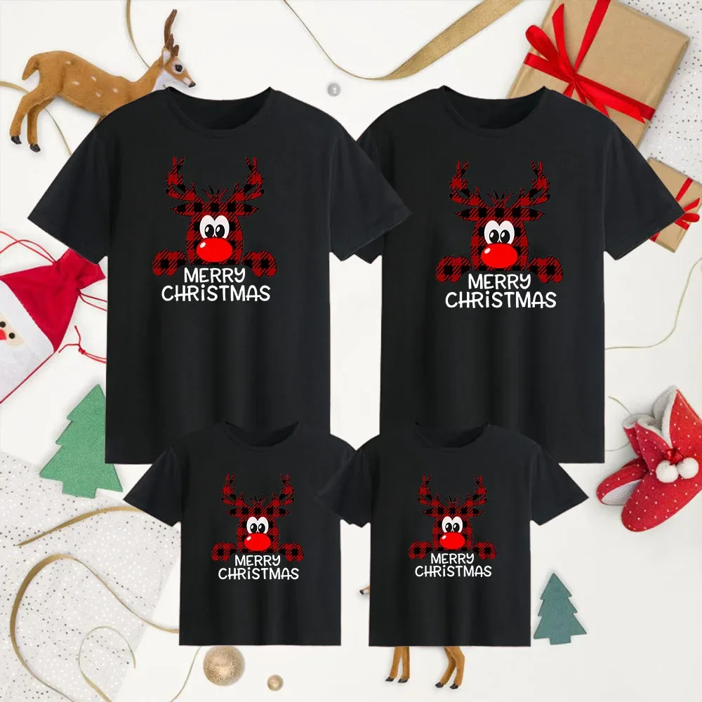 Buffalo Plaid Reindeer Christmas Matching Outfits Look Father Mother & Kids Christmas Holiday Shirt Xmas Family T Shirt Clothes