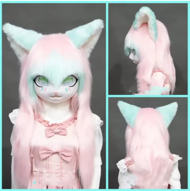 Neue 11 Farben Neue Pelzigen Fursuit Kopf Maske Plüsch Tier Katze Fuchs Maske Lolita Kig Beast Kopf Kostüm Requisiten für Halloween Cosplay