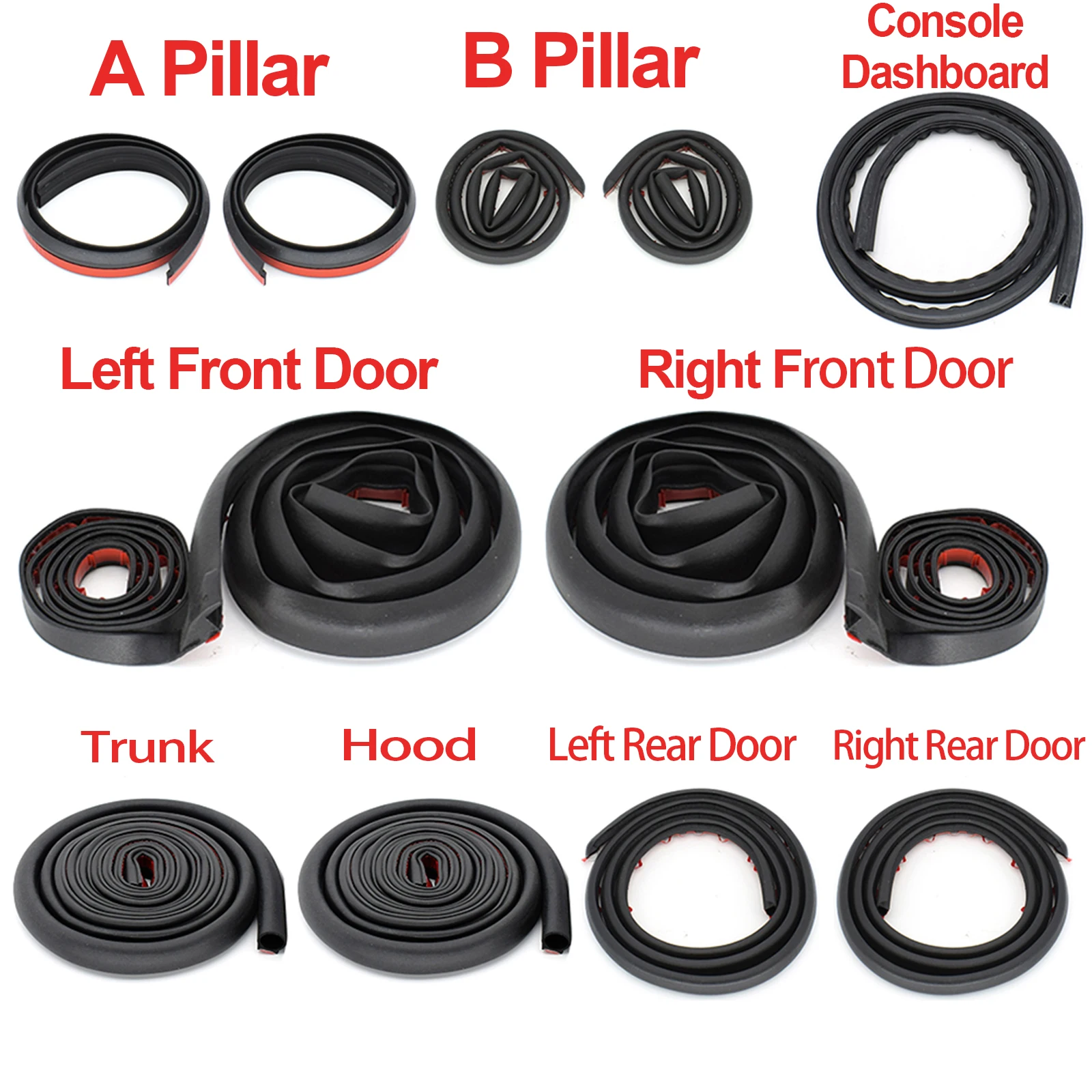 OEMASSIVE For Tesla Model 3 Y Car Door Seal Strip Kit EPDM Rubber Weatherstrip Auto Trunk Hood Dashboard A B Pillar Sealing Set