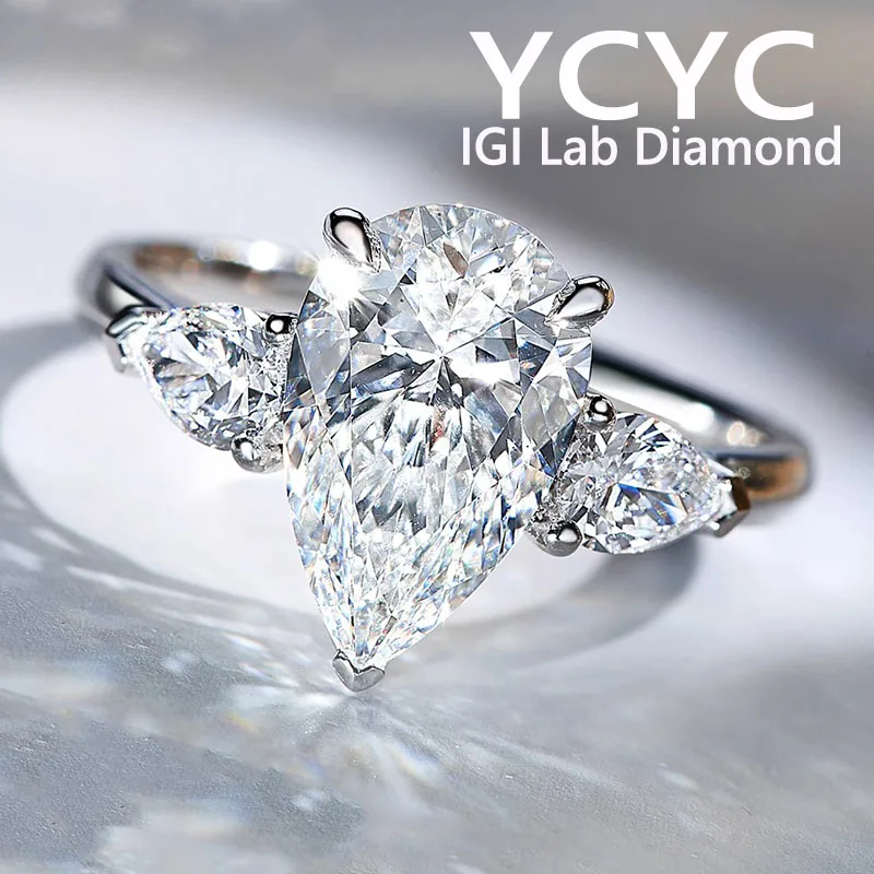 Lab Grown Diamond 3Ct Ring Solid18K White Gold Pear Cut Diamond CVD HPHT DEF VS-VVS Wedding band