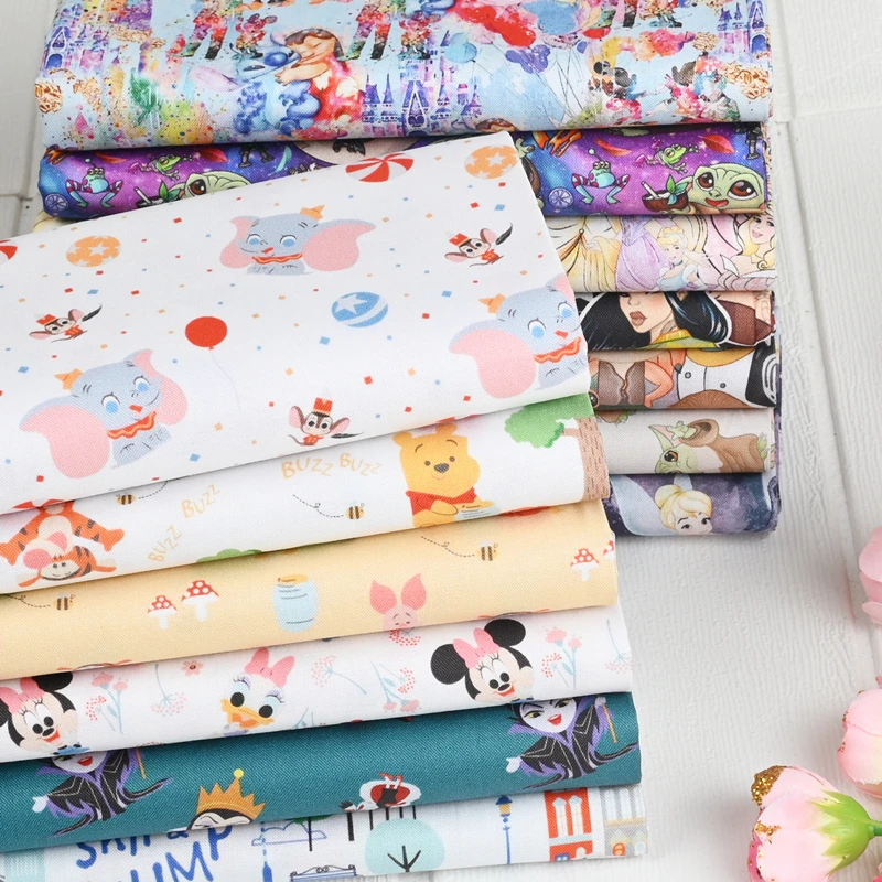 Stampa personaggi Disney, tessuto in cotone per abito da cucito cucito tessili per la casa, materiale in tessuto Patchwork fai-da-te di Half Yard