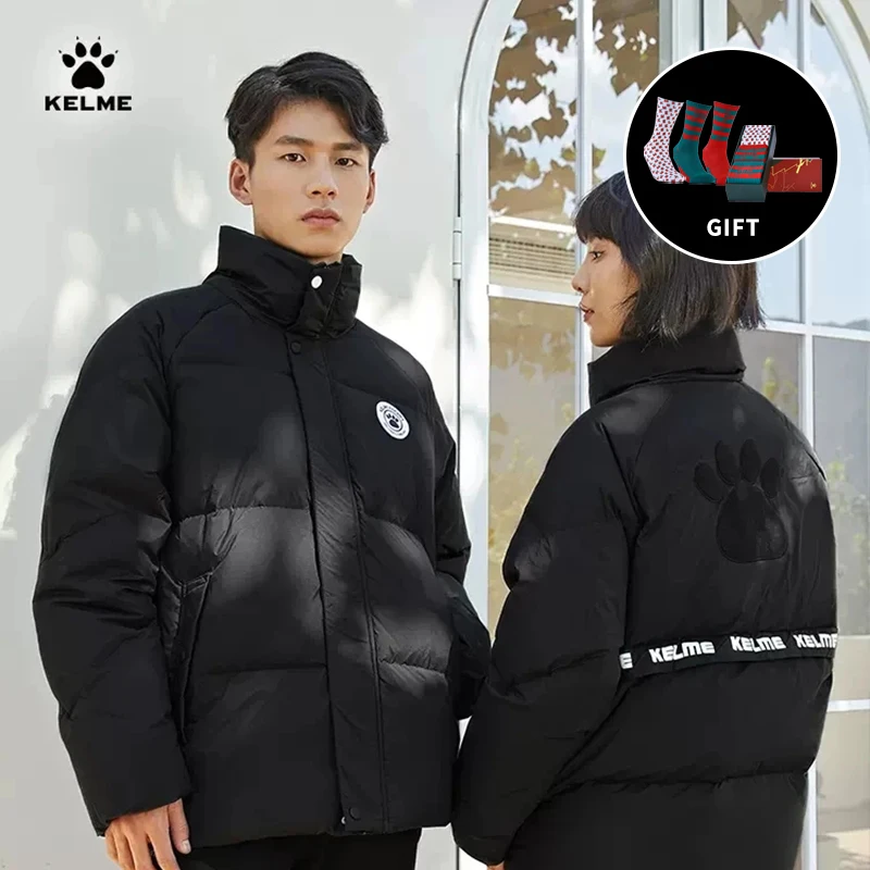 KELME Winter Leisure Fashion Sports Down Jacket Men And Women\'s Short Thickened Lovers\' Black Coat Warm Winter Jacket 9247YR1029