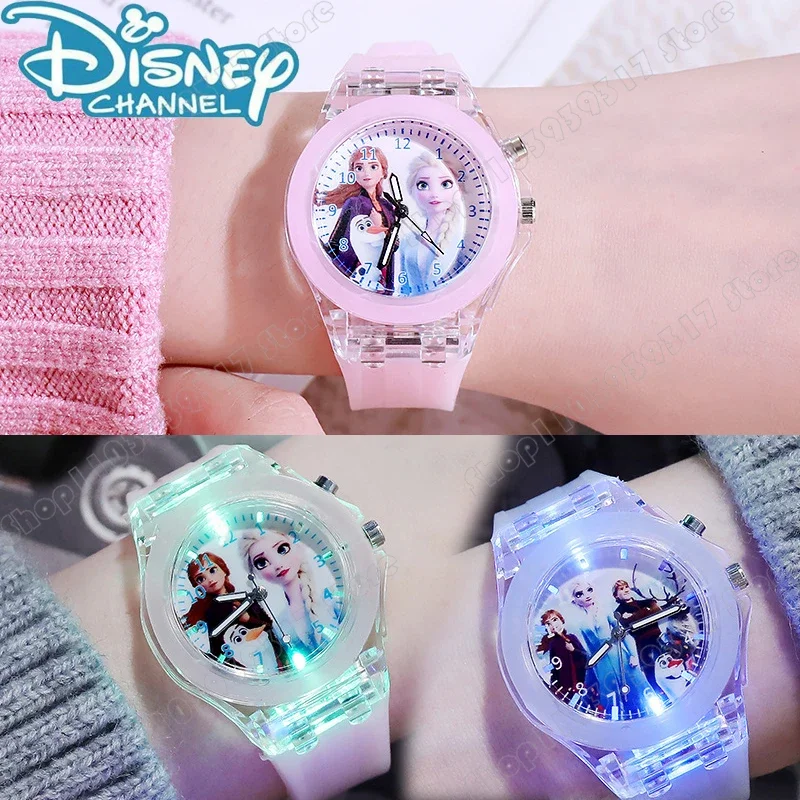 

Disney LED Children's Watch Animated Cartoon Character Frozen Elsa Sophie Princess Quartz Watch Student Girl Clock Birthday Gift