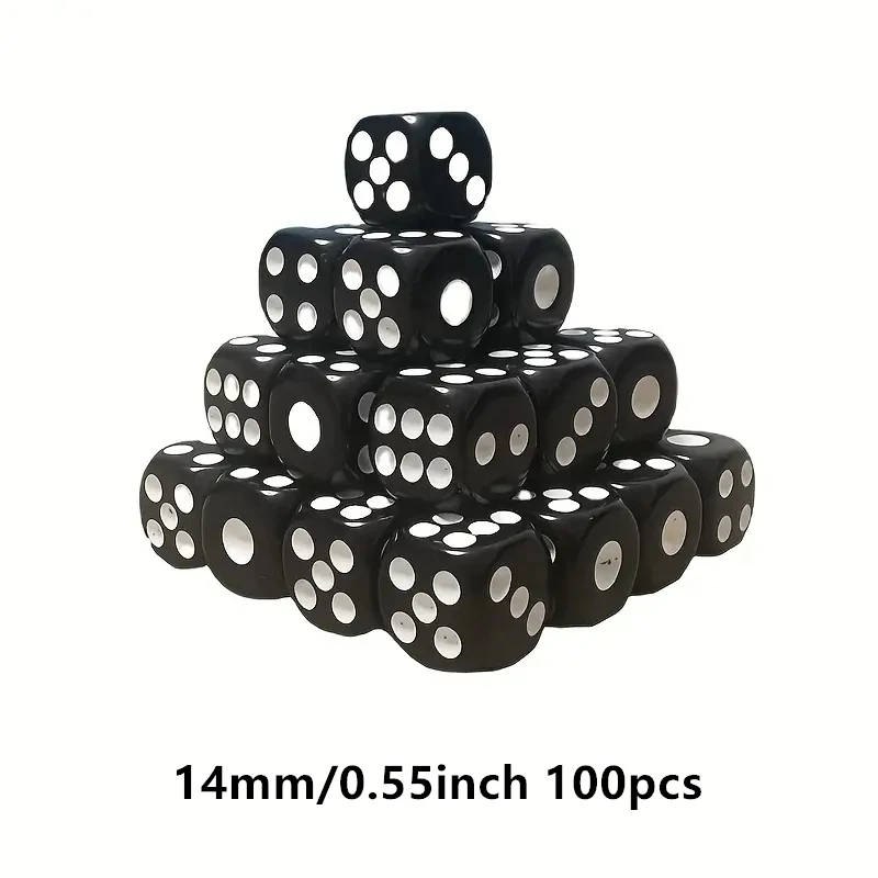 100 Pçs/set 14mm/0.55 polegadas ou 16mm/0.63 polegadas Preto Acrílico Dados Jogo de Tabuleiro Festa Bar de Entretenimento