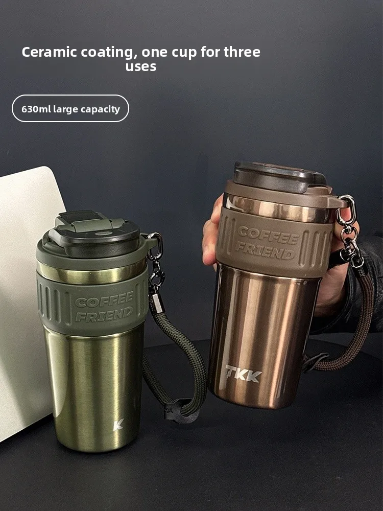 

TKK Cerc Внутренняя кофейная чашка из нержавеющей стали с St-изоляцией, портативная автомобильная охлаждающая мужская бутылка для воды с двусторонней крышкой