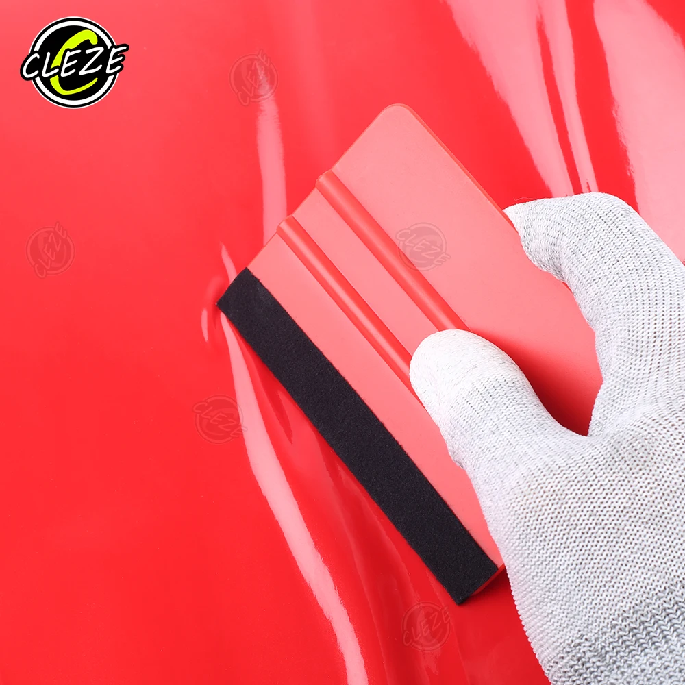 CLEZE Professional Scratch Free Red Plastic Felt Mini Squeegee Black Felt Edge for Window Cleaning Car Vinyl Film Installation