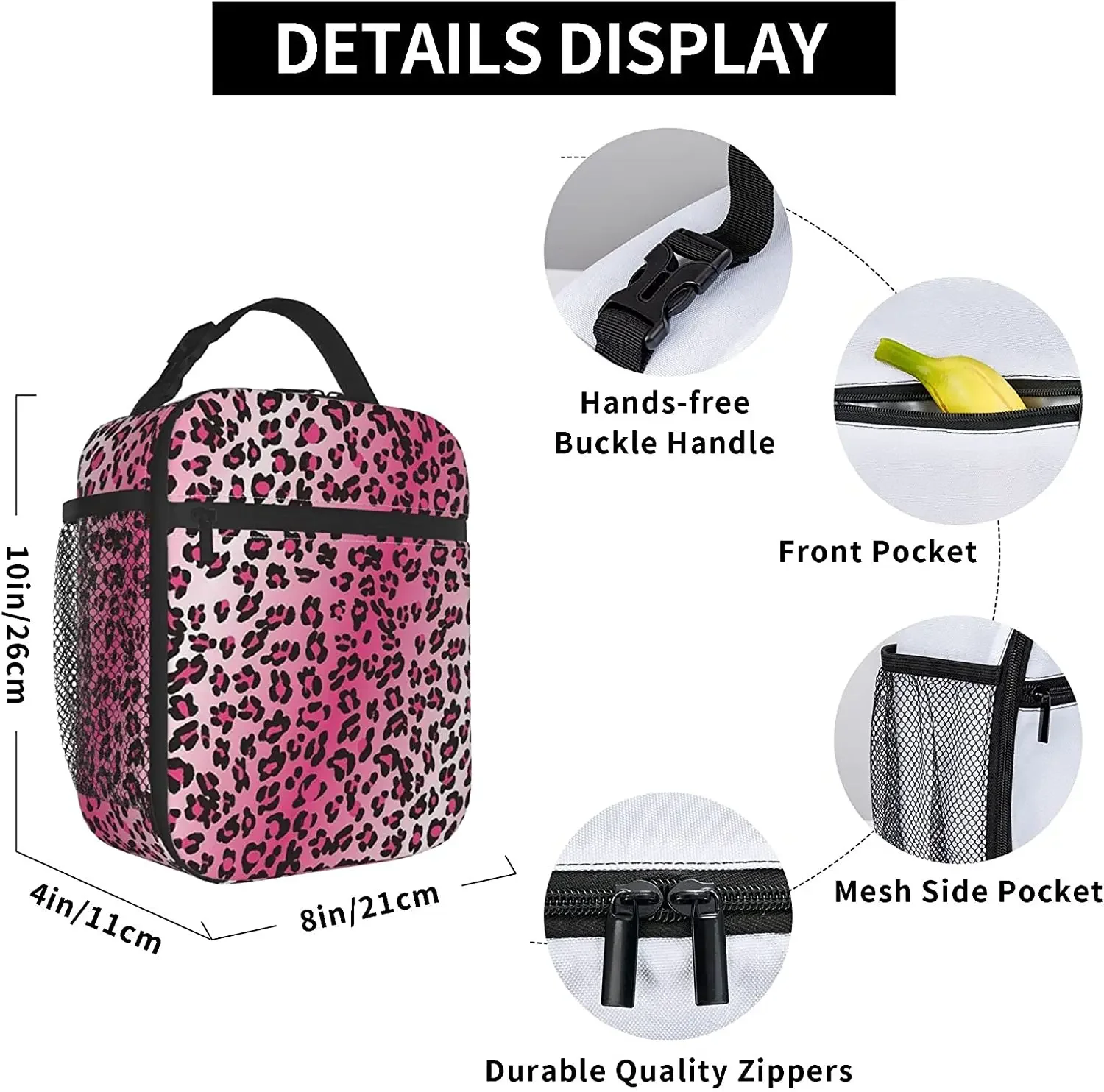 Animal Cheetah Pink and White Leopard Print Lunch Bag Tote Bag Lunch Bag for Men Women Kids Lunch Box Insulated Lunch Bag