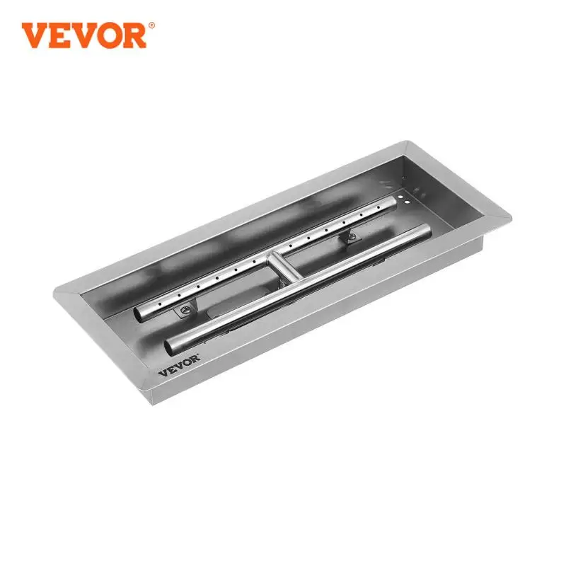 VEVOR Drop-in Fire Pit Pan Burner Square Natural Gas Popane Gas Stainless Steel for Outdoor Camping Barbecue Backyard Grill