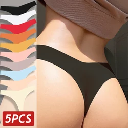 5 pezzi perizoma senza cuciture in seta di ghiaccio donna V vita g-string mutandine tinta unita colore Dopamine biancheria intima Ultra sottile e traspirante