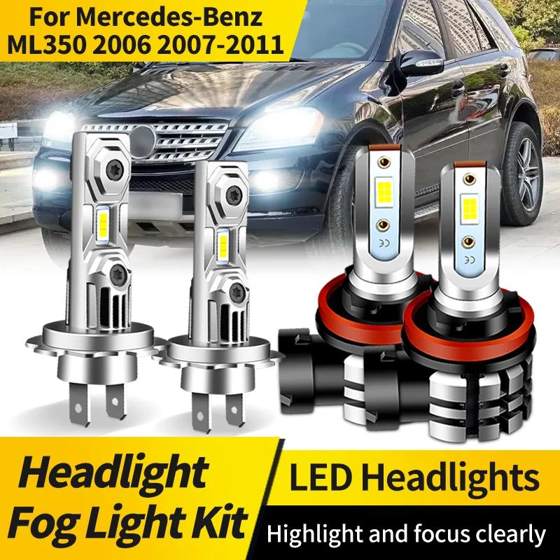 

2PCS LED Headlight Kit H11 Fog Light H7 High Low Beam 500% Super Bright 6000K White Bulbs For Mercedes-Benz ML350 2006-2011