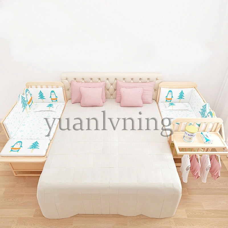 Children Bed Solid Wood Baby Crib Portable Bassinet Nontoxic Finish Adjustable Mattress Baby Bed Easy Assembly