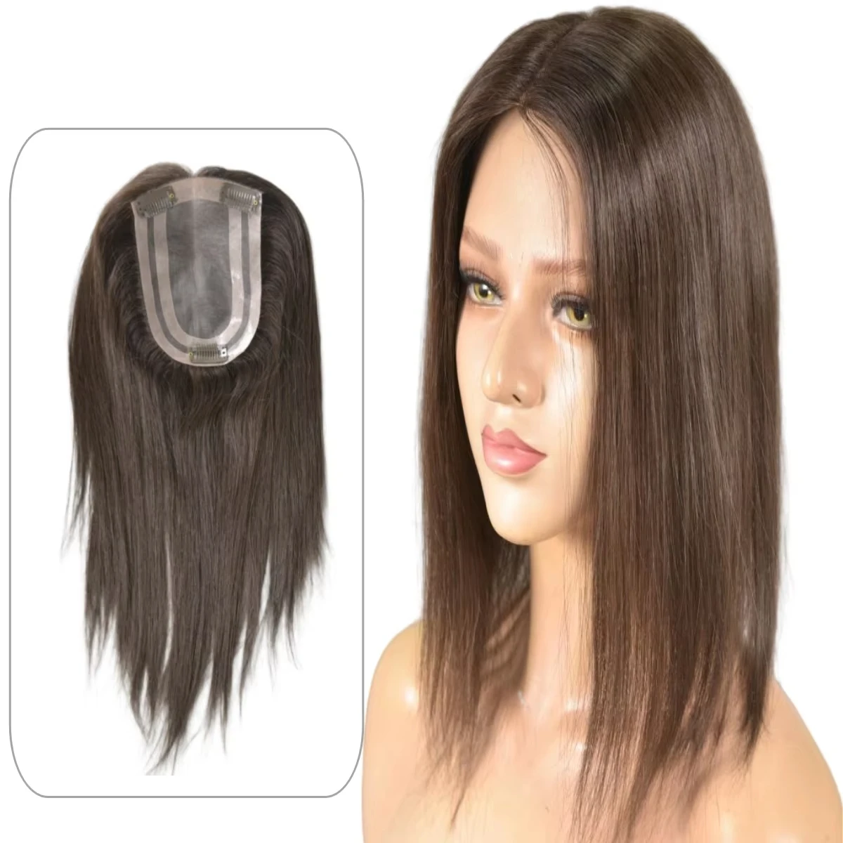 Herren-V-Loop-Echthaar, unsichtbarer Frontal, dünne hellbeige Fransen zum Erkernen des Haaransatzes – glattes Haar, Business-Stil