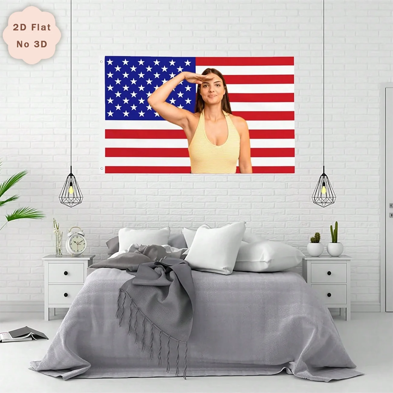 Custom Portrait Photo Tapestry with American Flag, Personalized Birthday and Bedroom Wall Decor