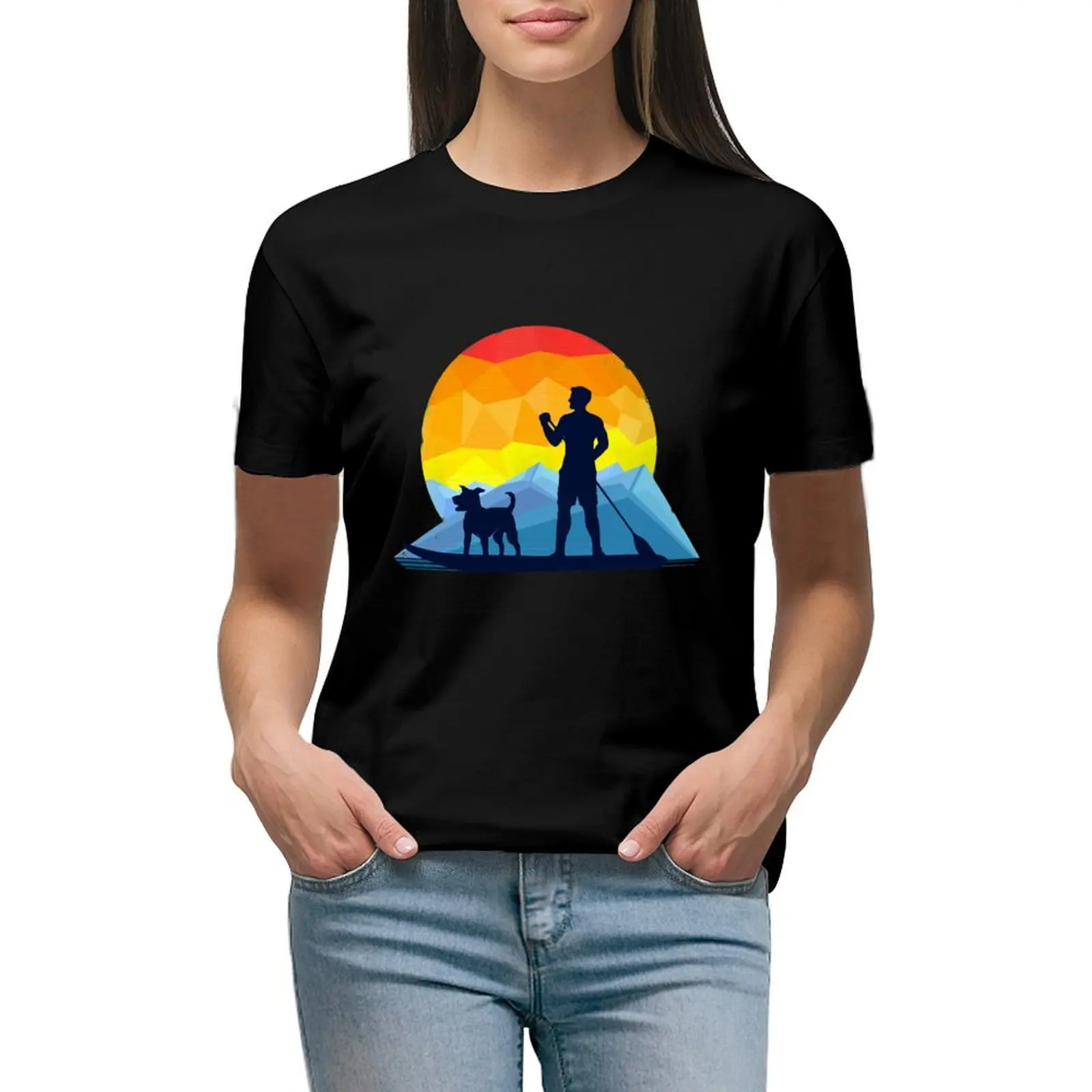 Stand Up Paddle Boarding with Dog T-shirt cute tops Aesthetic clothing clothes for woman