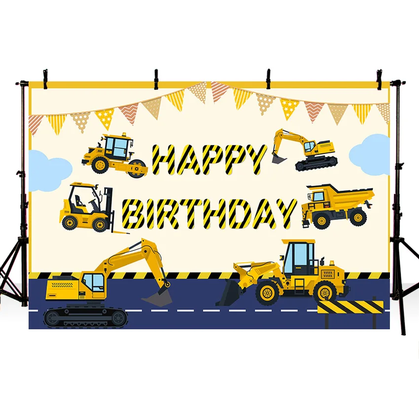 Mehofond شخصية الصبي عيد ميلاد خلفية حفارة البناء جرار شاحنة ديكور خلفيات للتصوير الفوتوغرافي استوديو فوتوكويد
