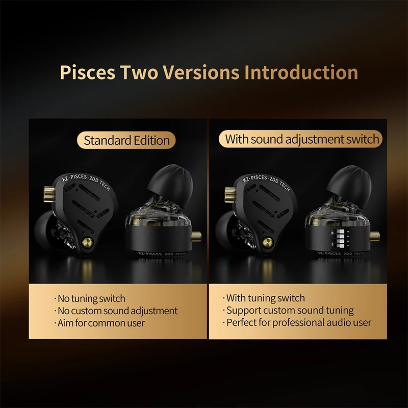KZ Pisces HiFi 2DD Dual Dynamic Drive Unit In Ear Earphone Tunable Switch Excellent Acoustic Curve Headsets 2PIN Cable