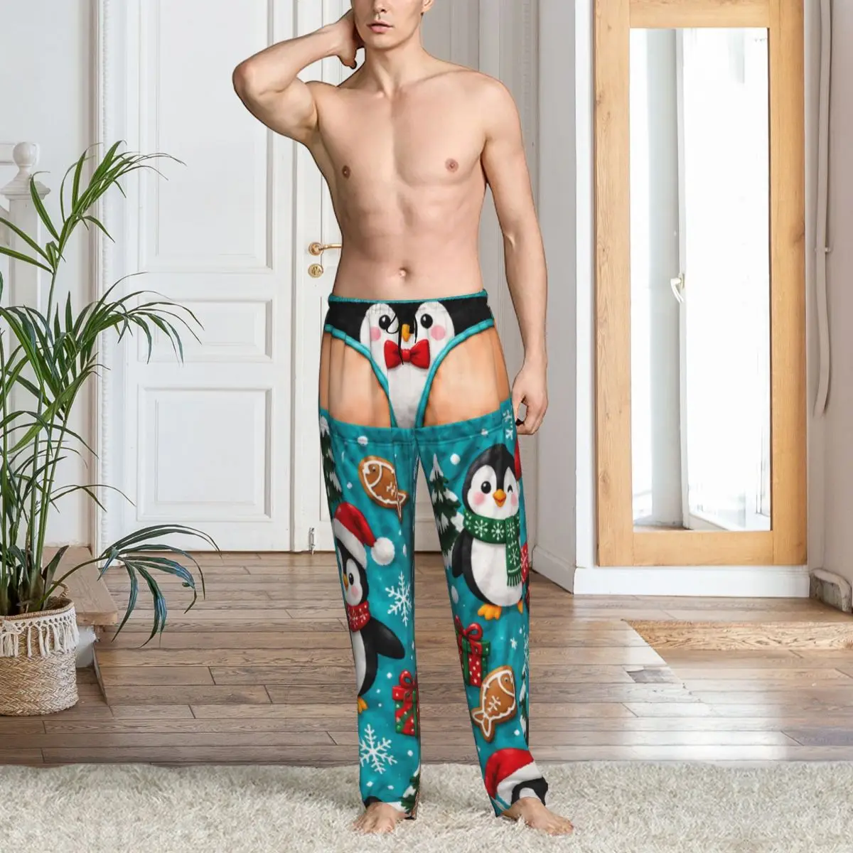 Merry Christmas Santa Claus Snowman Men's Comfy Pajama Pants Sleep Bottoms Pants Wide Leg Lounge Pant