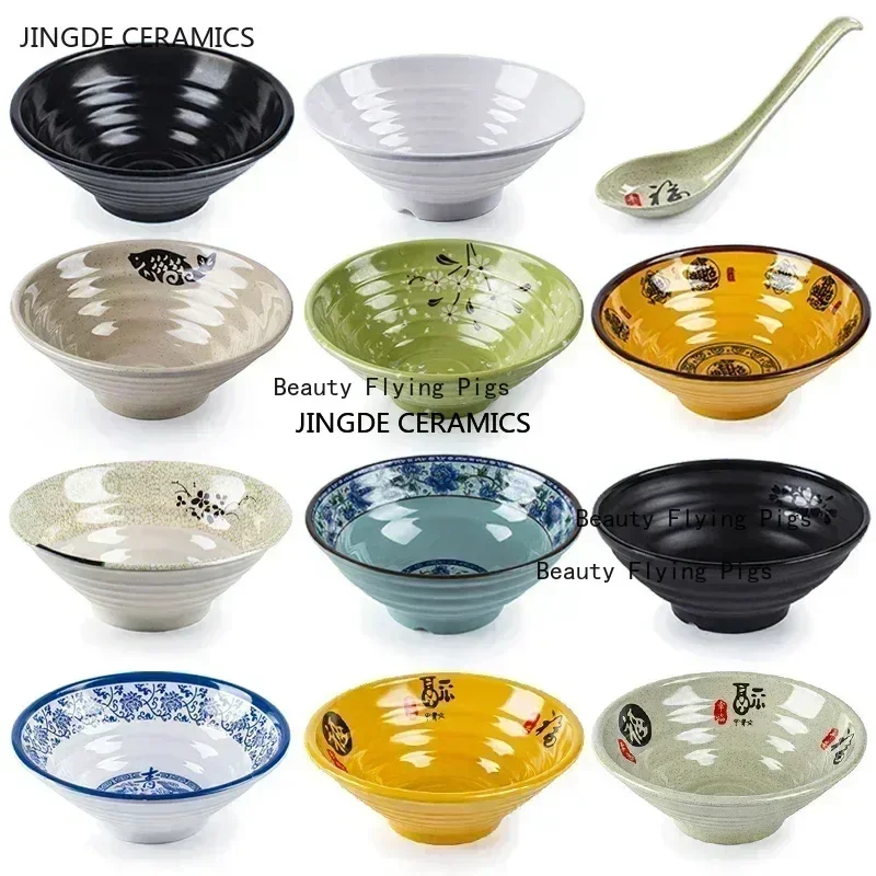 Melamine Noodle Bowl Household Plastic Tableware Restaurant Commercial Ramen Salad Bowl Thickened Not Easily Broken Soup Bowls