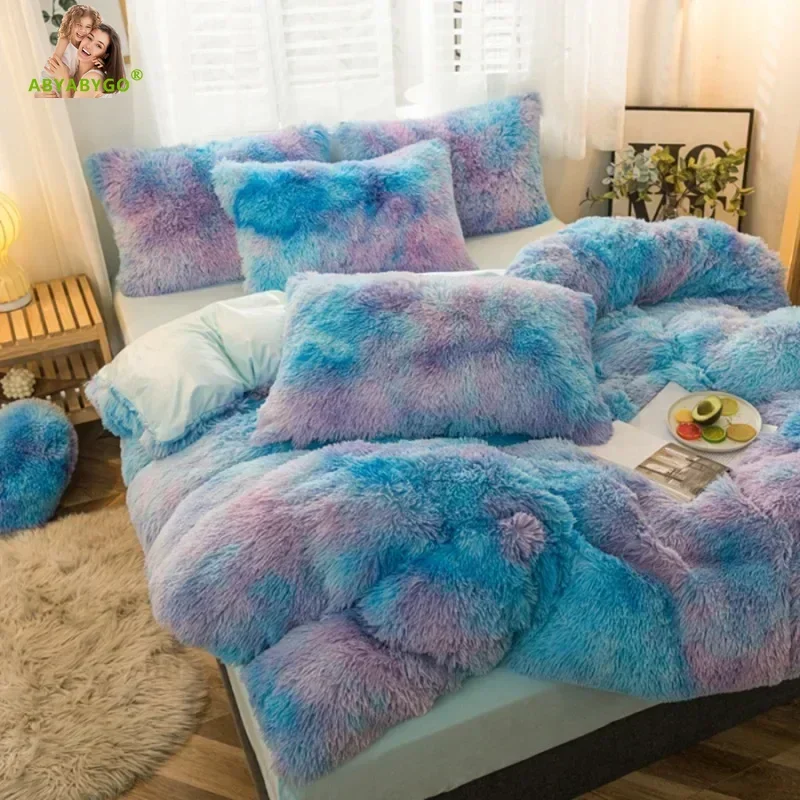 Luxury Plush Shaggy Warm Fleece Girls Bedding Set Mink Velvet Double Duvet Cover Set Bed Sheet Pillowcase King Size Home Textile