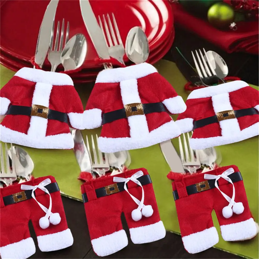 

2022 Red Green Chirstmas Tableware Holder Knife Fork Cutlery Set Skirt Pants Christmas Decorations for Home Party Decor Navidad