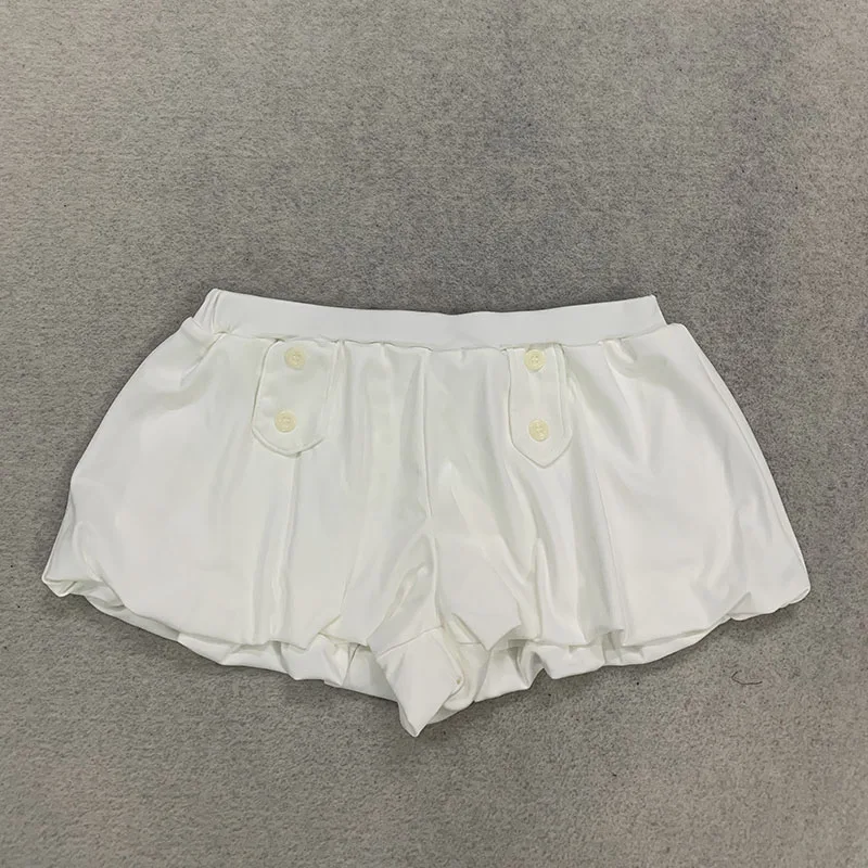 New y2k girls' flower bud shaped button design shorts basic versatile casual elastic waist three quarter pants