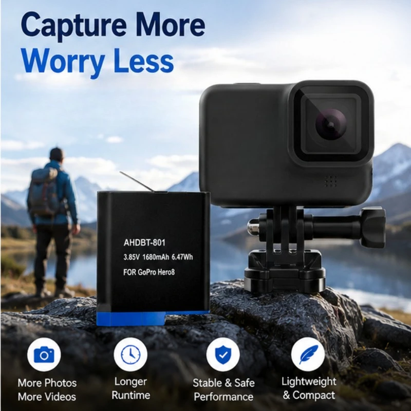 1680mAh AHDBT-801 Replacement Battery for GoPro HERO8 Action Camera Li-ion Power Pack Compatible with HERO 8 Black Sports Camera