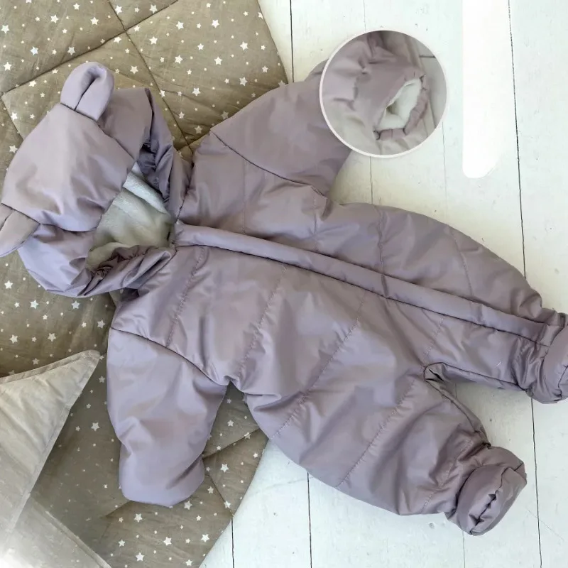 2026 Winter New Baby Plus Velvet Thick Romper Newborn Warm Hooded Footies Solid Infant Boy Girl Fleece Jumpsuit Toddler Clothes