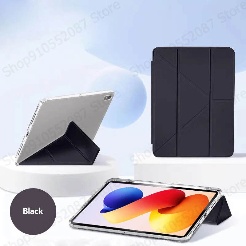 Funda for Redmi Pad 2 Pro 12.1 Case with Pencil Holder Multi-Folding PU Leather Acrylic Back Stand Cover for Poco Pad M1 Case