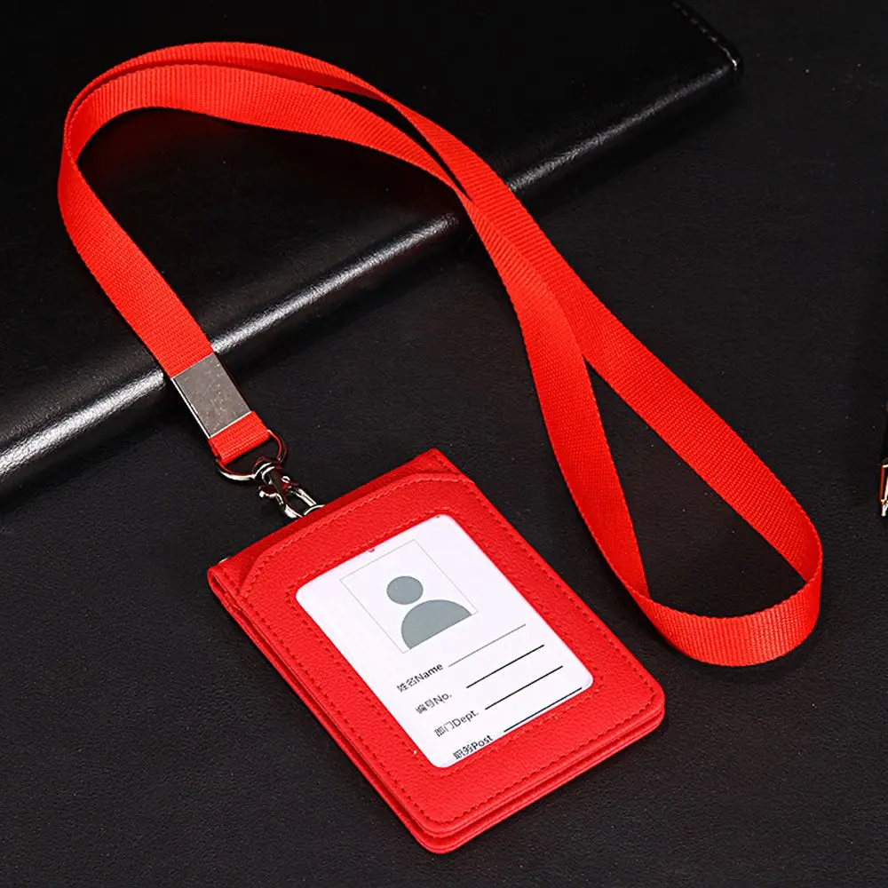 Foldable Coin Purse Stationery Business Neck Strap ID Desk Organizer Badge Holder Bus Cards Cover Card Holder with Lanyard