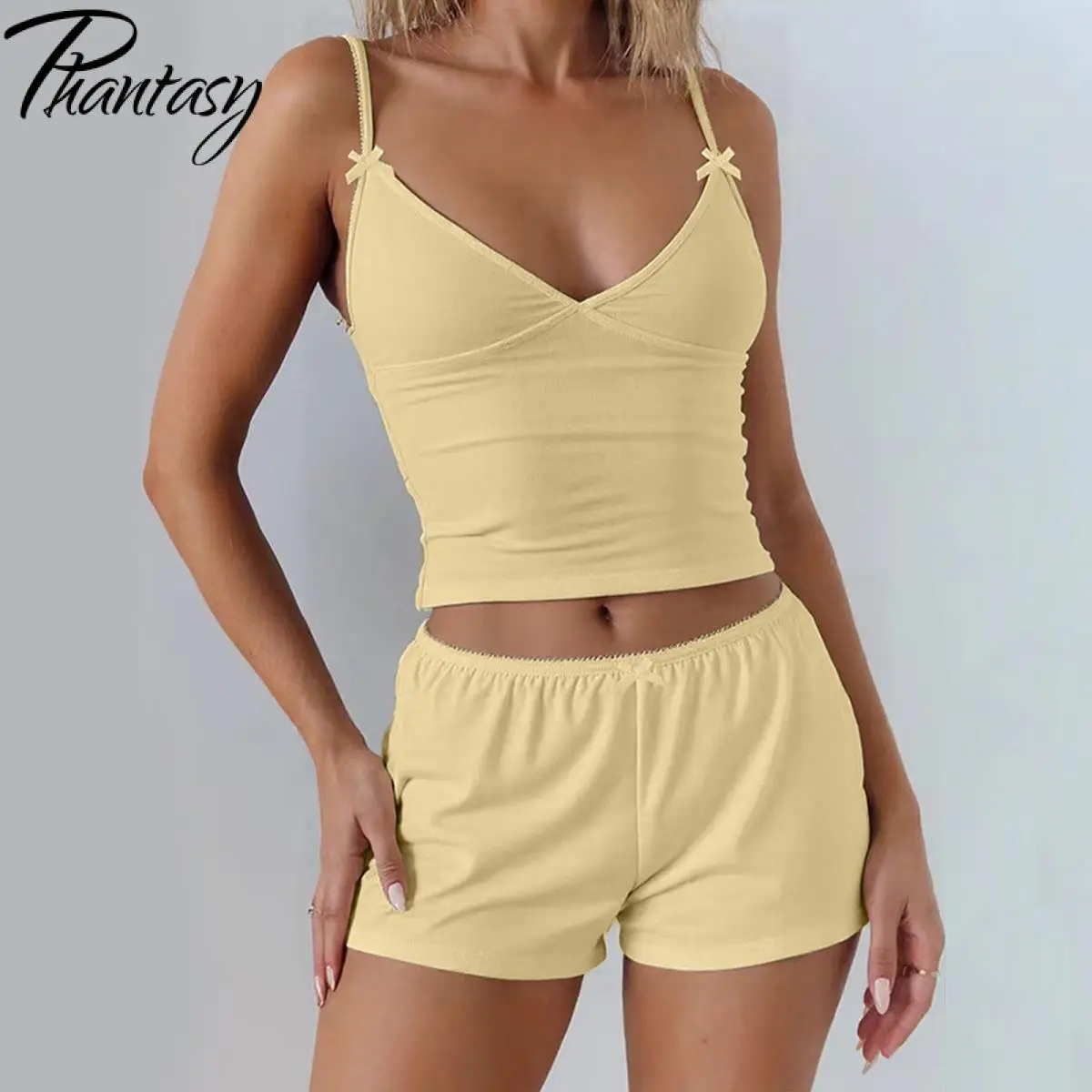 

Phantasy женский комплект из двух предметов, модные однотонные спортивные узкие короткие штаны, спортивный жилет в стиле йоги, шорты, лето 2023 г.