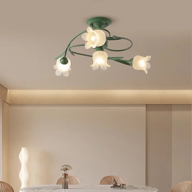 جديد الفرنسية خمر كريم زهرة مصباح السقف الزجاج الإبداعي الشمال الإنترنت المشاهير غرفة المعيشة LED سلسلة الحديد قلادة الخفيفة #2