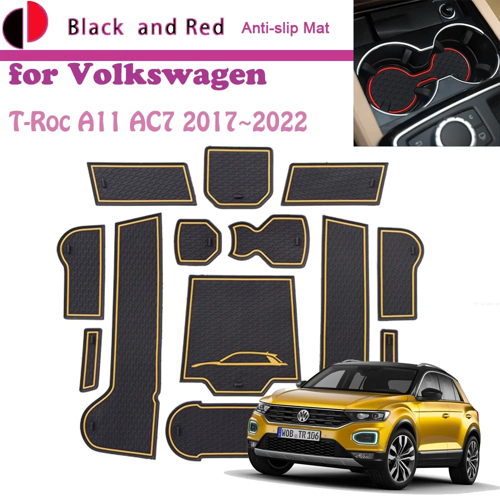 Rubber Mat Door Groove for Volkswagen VW T-Roc A11 AC7 T Roc 2017~2022 2018 Cup Cushion Gate Storage Slot Coaster Dust-proof Pad