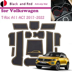 Rubber Mat Door Groove for Volkswagen VW T-Roc A11 AC7 T Roc 2017~2022 2018 Cup Cushion Gate Storage Slot Coaster Dust-proof Pad