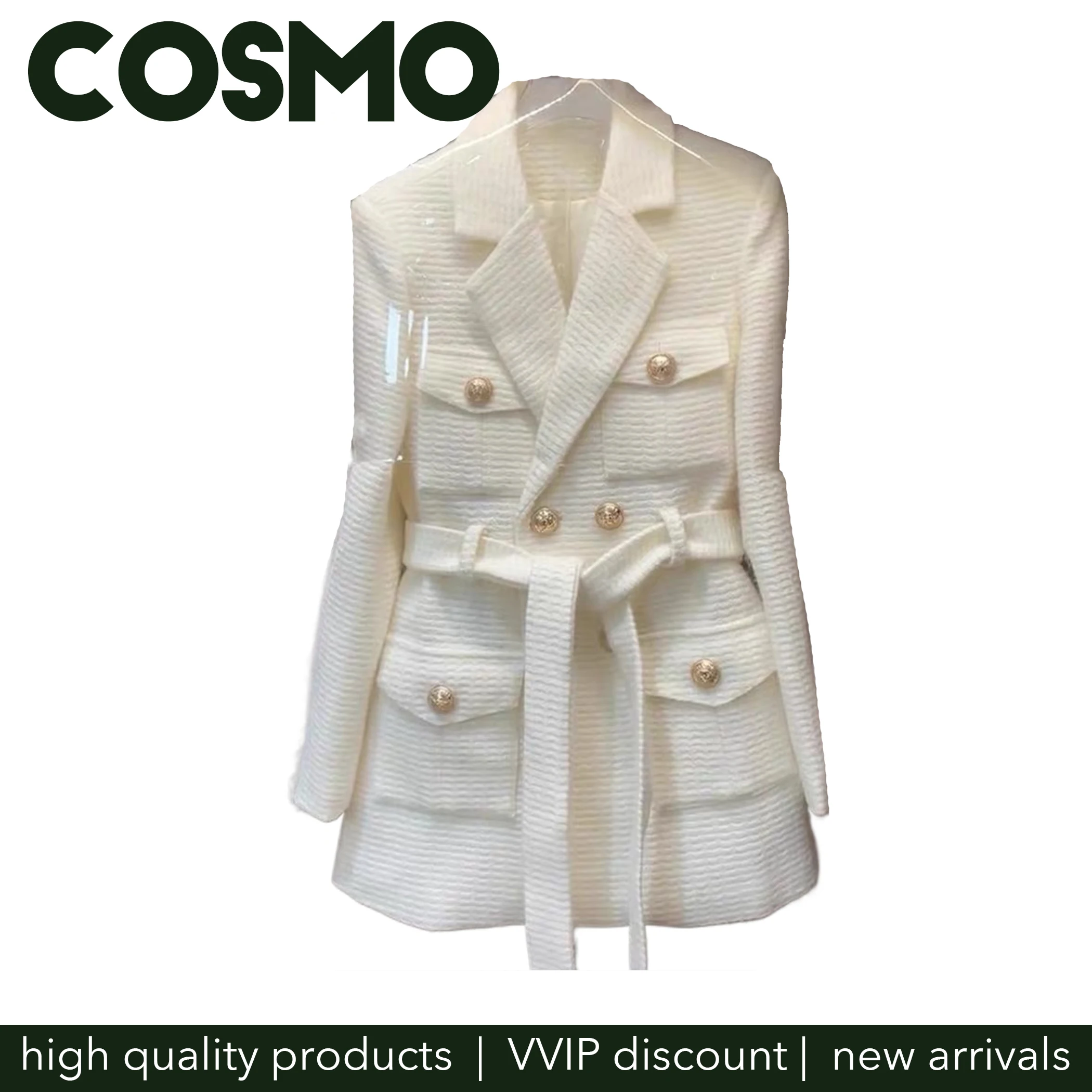 Cosmo Winter and Autumn Trendy Style Formal Elegant Bend Coat for Women Double Breasted Blend Coast for Female Long Dress