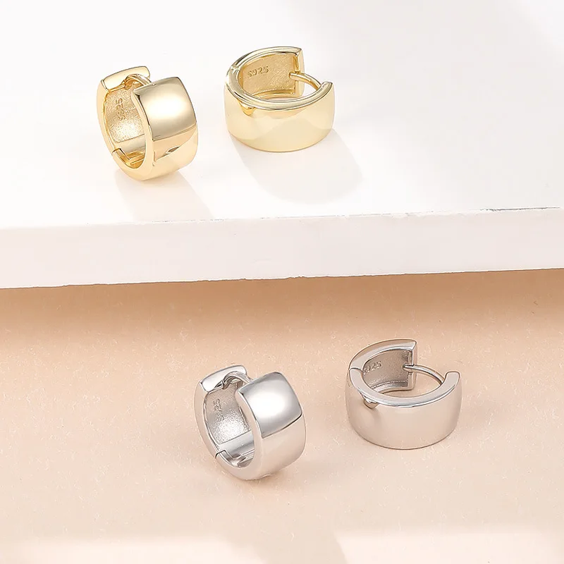 New S925 Silver Earrings Female Design Wide Face Heavy Duty Brushed French Earrings Cold Wind Earrings Wedding Jewelry