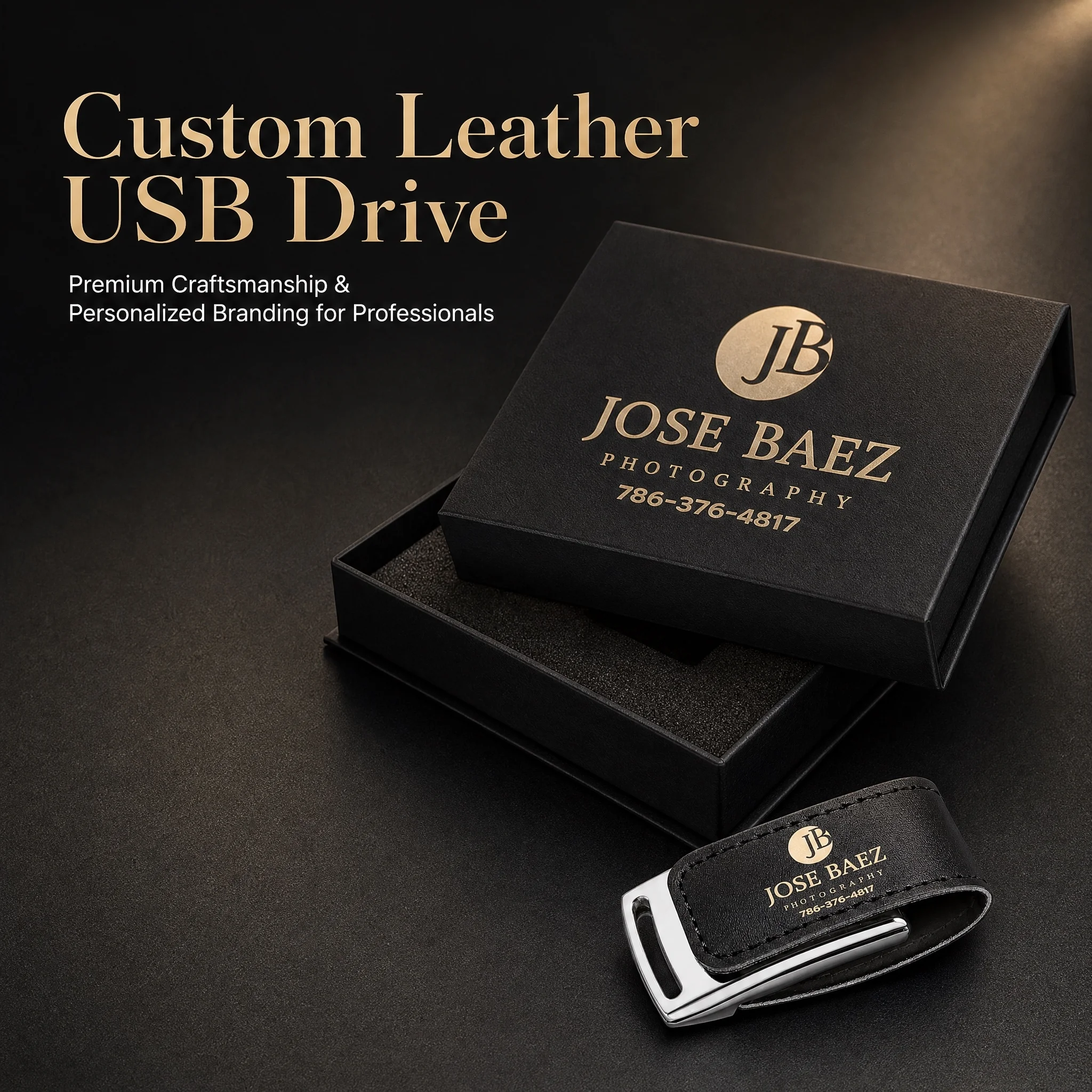 Free Custom Logo USB 3.0 Flash Drive Leather Memory Stick Wedding Photography Gift Pen Drive White Black Box Pendrive 64G U Disk