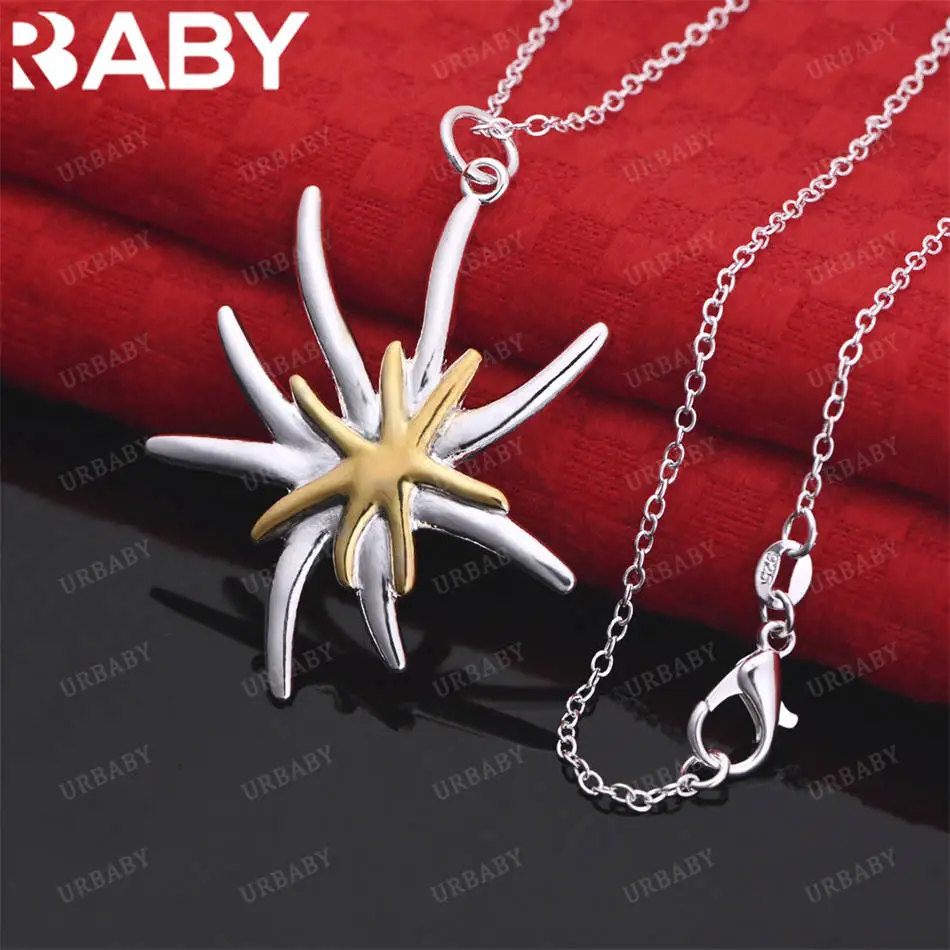 

URBABY 40-75cm 925 Sterling Silver Big Starfish Pendant Necklace For Women Men Creativity Gifts Street All-match Party