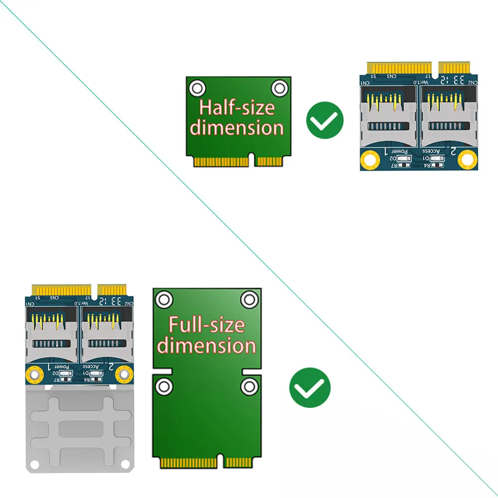 Dubbele TF-kaart naar Mini PCI-E-adapter met halve beugel Mini PCI Express-adapterkaart Geheugenkaartconverter voor laptop