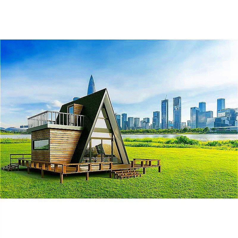 Small Triangular Wood House Prefabricated for Eco Resort Glamping Custom Vacation Cabin with Loft and Weatherproof Design Sale