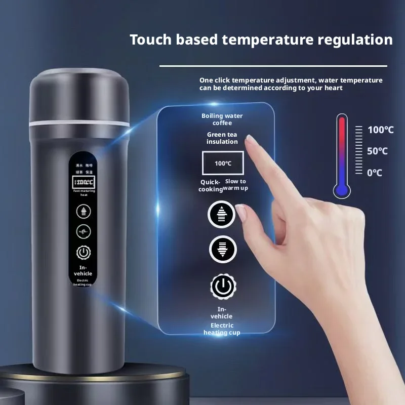 New Car Heating Cup Black Minimalist & Stain‑Resistant Universal 12V/24V 316 Stainless Steel Liner Leak-Proof When Upside Down
