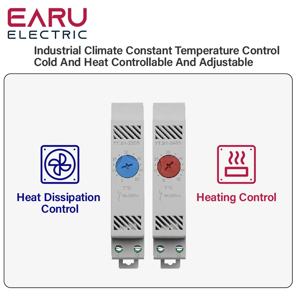 35mm Din Rail NO NC 0-60℃ Industrial Temperature Regulator Automatically Adjusts Heating System Temperature Regulator Thermostat