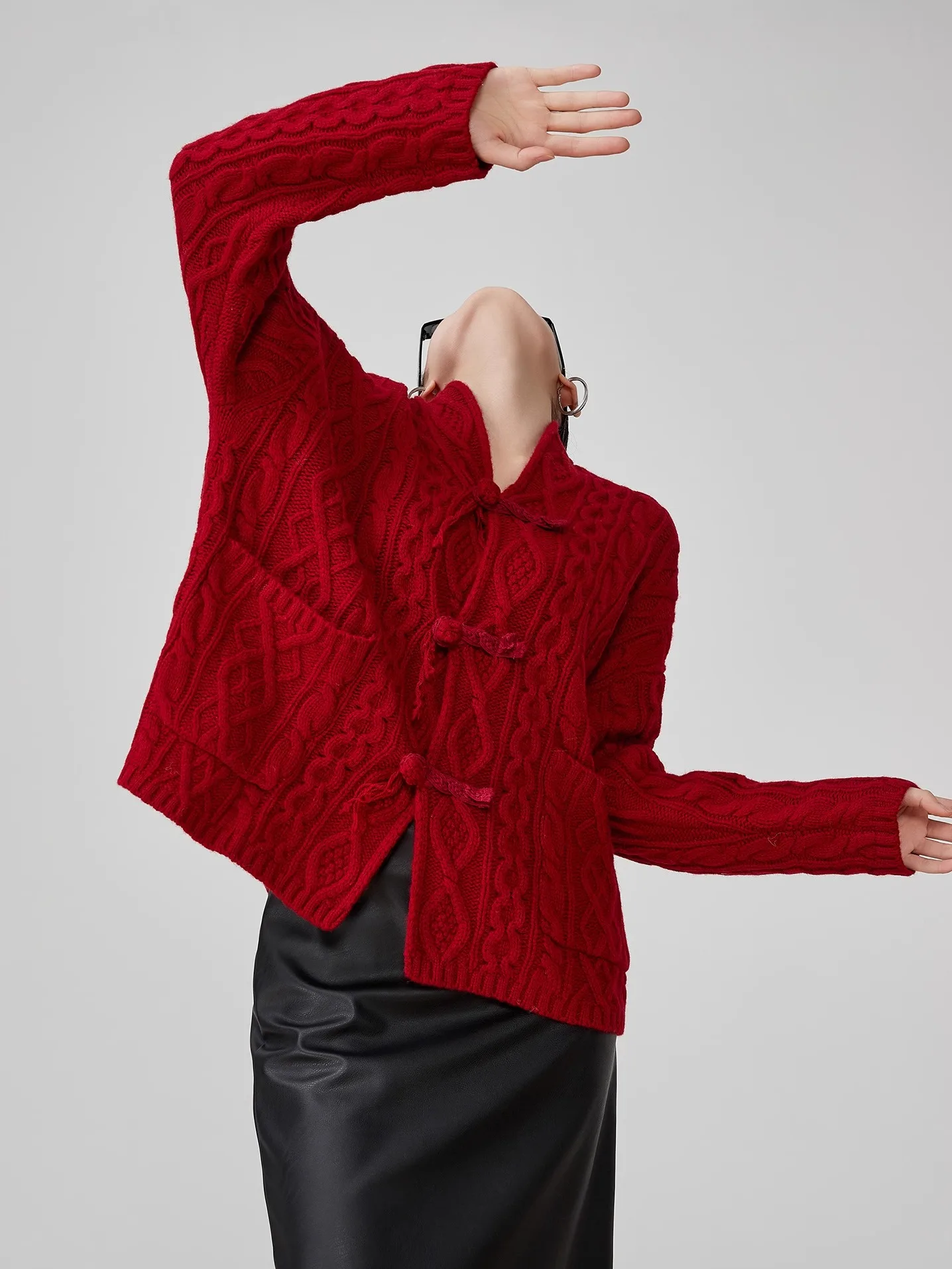 

Красный вязаный открытый кардиган, женский свободный высококачественный свитер на пуговицах ручной работы в стиле ретро, новый китайский Sle, художественный Sle