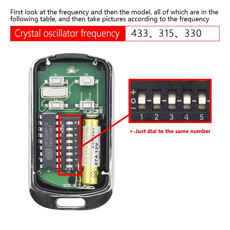 Hot Sale SMC5326 8 DIP Switch 330mhz 433mhz SMC5326-P 330 433 MHz Remote Control For Gate Door Opener