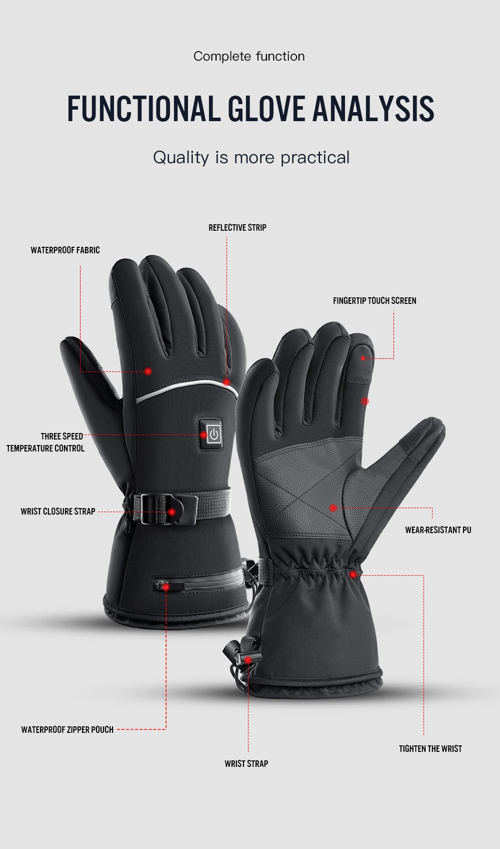 Winter Elektrisch Beheizte Handschuhe für Männer und Frauen, Wiederaufladbare Selbstheizende Motorradhandschuhe, Ski-, Kletter- und Wanderhandschuhe, Handwärmer – Detail 3