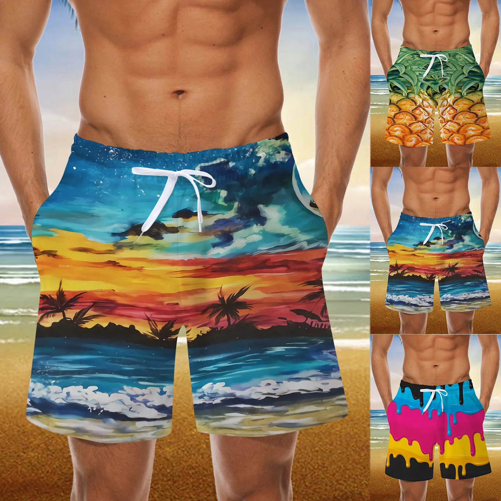 Sea Island-Short de plage imprimé en 3D pour homme, short de planche de surf, short de bain hawaïen, maillot de bain d'été Cool Ice, pantalon Y2K