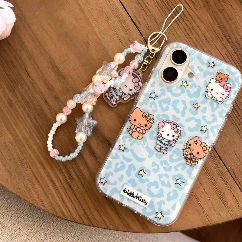 

Luxury Cute Blue leopard print Hello Kitty Cat soft silicone Phone case For iPhone 13 14 15 16 17 Pro Max cartoon Kitty Cover