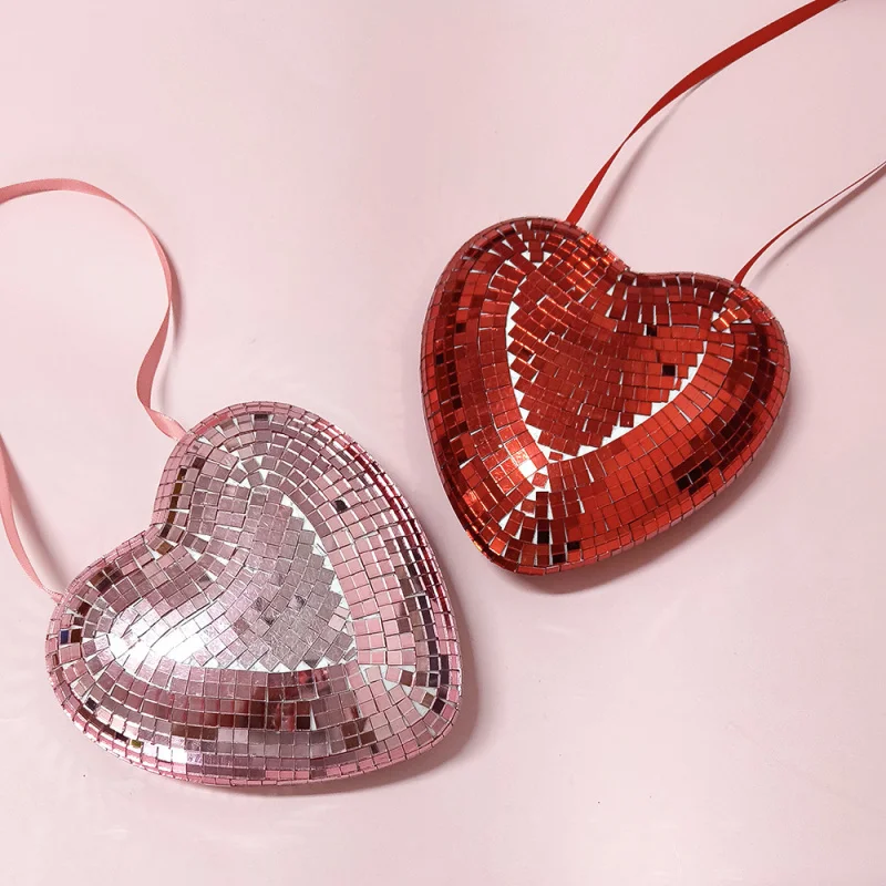 Disco ribbon heart Valentine's Day and Qixi Festival innovative decorative items for home use, retro reflective mirror surface
