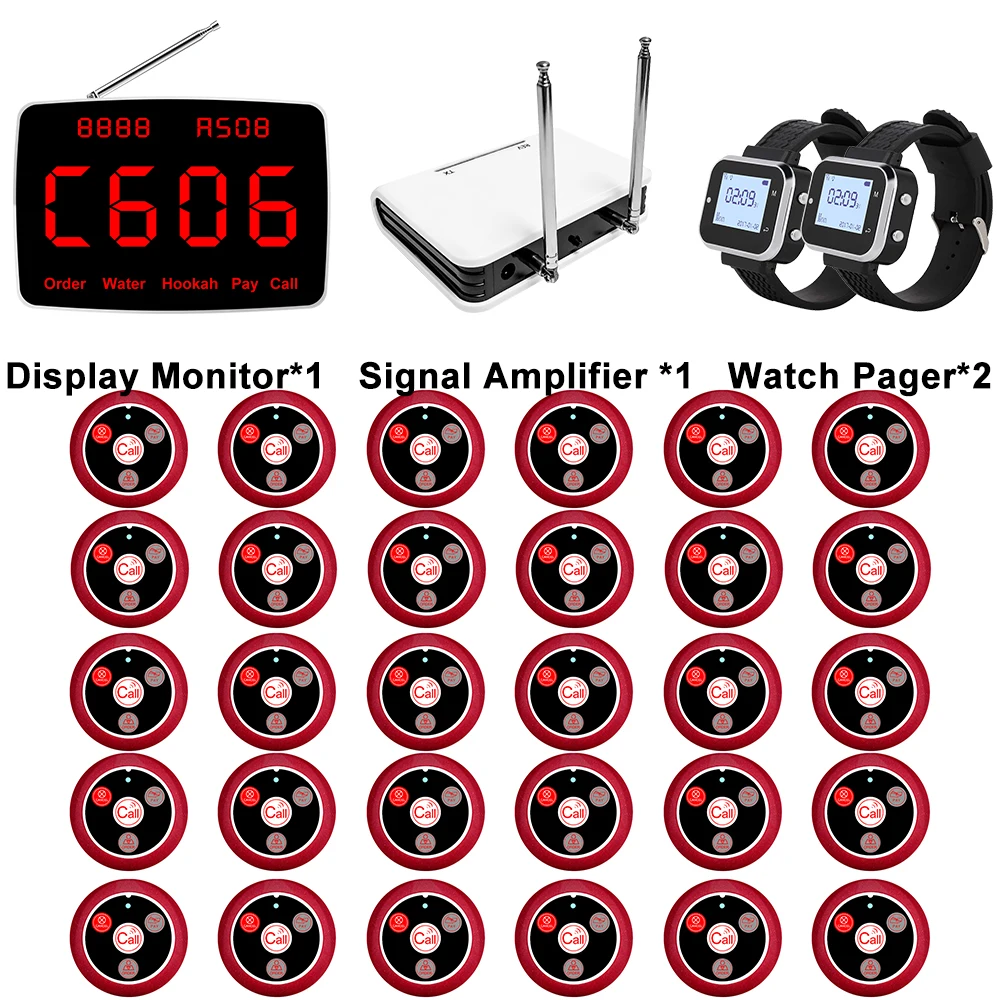 30 Table Call Buttons 1 Display Monitor Receiver 2 Watch Receivers 1 Signal Amplifier Wireless Calling System for Restaurant