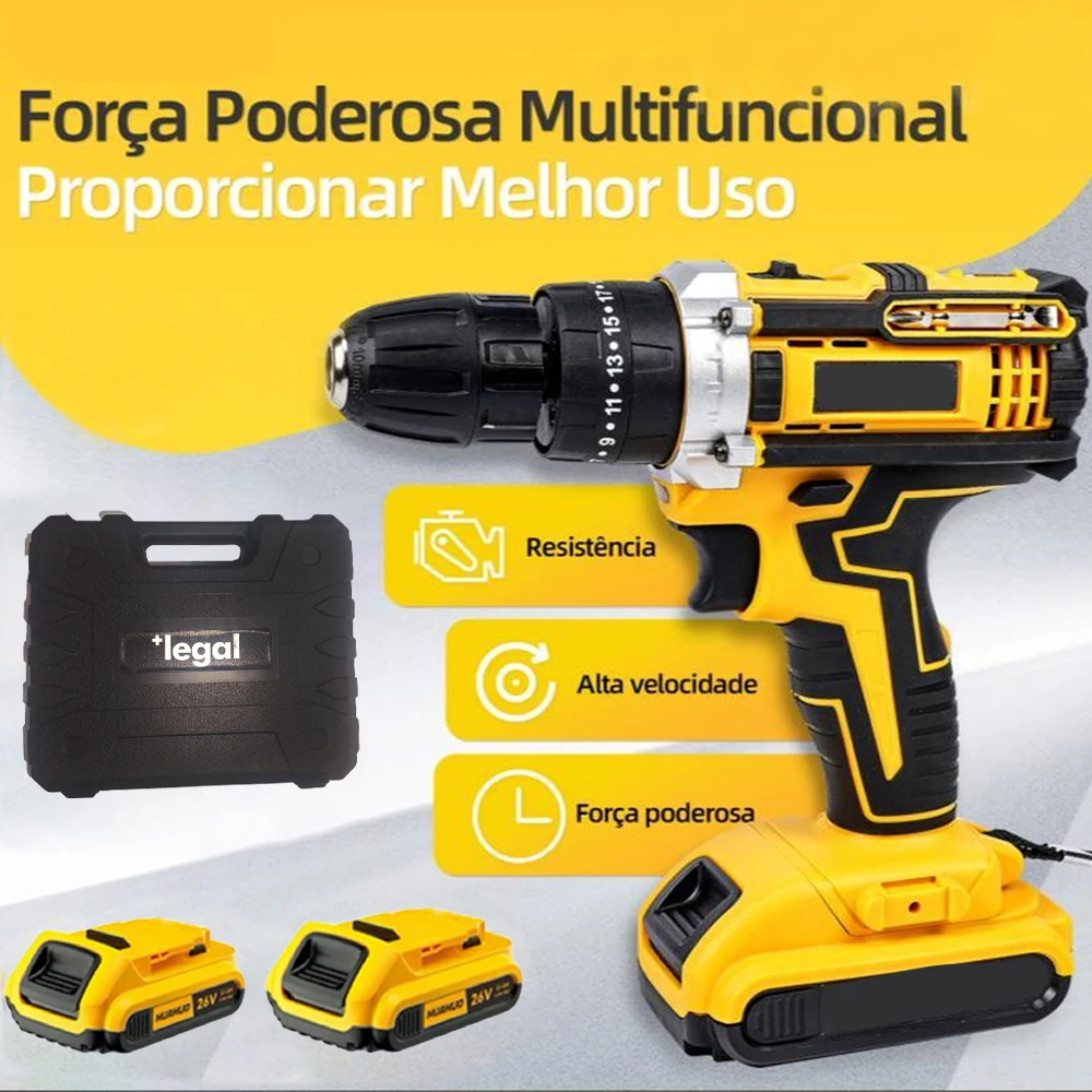 Parafusadeira Furadeira Profissional 26V Leve e Recarregável com Acessórios Completos para Bricolagem Decoração e Pequenos Repar
